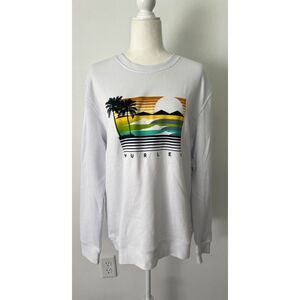 Hurley Mens Sweatshirt White Size Med NWT‎ Beach Waves Sunset